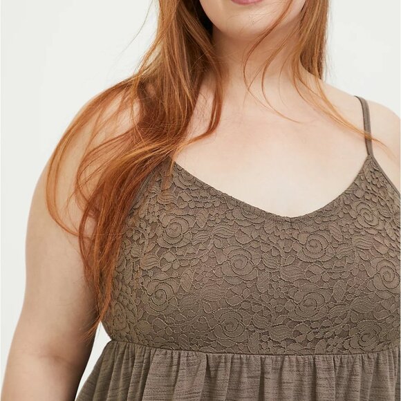 🆕DARK TAUPE SLUB JERSEY & LACE BABYDOLL CAMI - Picture 3 of 6